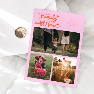 Our Family All Heart Orange Pink Valentines Photo Holiday Card