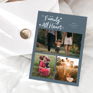 Our Family All Heart Slate Blue Valentines Photo Holiday Card