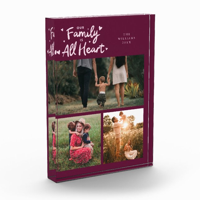 Our Family Is All Heart Cranberry Photo Block (Left)