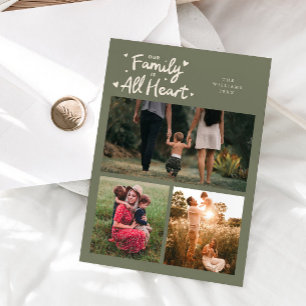 Our Family Is All Heart Sage Valentines Photo Holiday Card