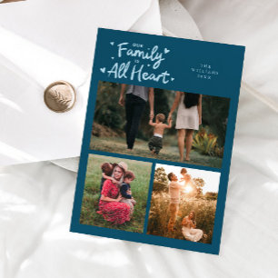 Our Family Is All Heart Teal Valentines Photo Holiday Card