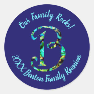 Our Family Rocks Pastel Letter B Monogram Reunion Classic Round Sticker
