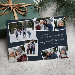 Our favorite scenes Christmas photo collage navy Holiday Card