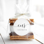 Our Favourite Сalligraphic Favour Gift Classic Round Sticker<br><div class="desc">Our Favourite Favour Sticker with modern calligraphy for Wedding Welcome Bag. Design features a modern style script text layout. To make advanced changes,  please select "Click to customize further" option under Personalize this template.</div>