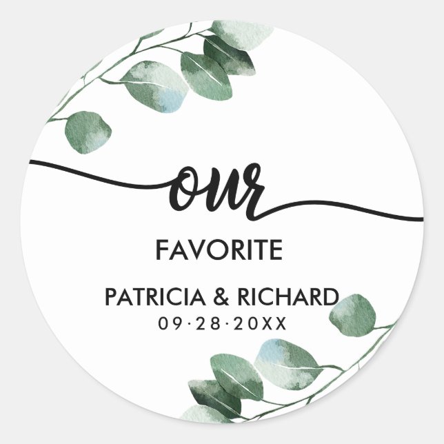 Our Favourite Greenery Wedding Classic Round Sticker (Front)
