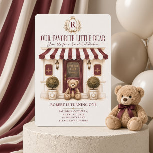 Our Favourite Little Bear Preppy Burgundy Invitation