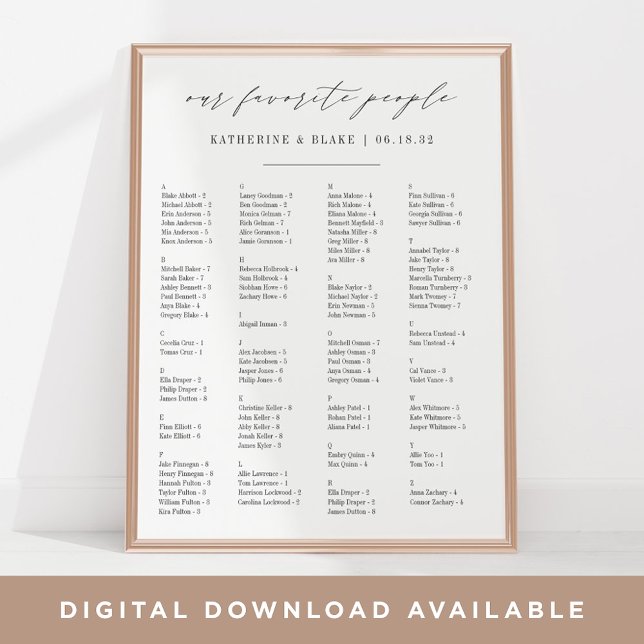 Our Favourite People | Alphabetical Seating Chart (Creator Uploaded)