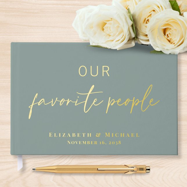 Our Favourite People Sage Green Foil Wedding Guest Book (Creator Uploaded)
