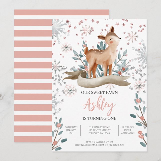 Our Fawn Is Turning One 1st Birthday Invitation (Front/Back)