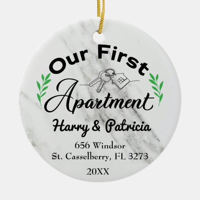 Our First Apartment 2021 Custom Names & Address Ceramic Ornament (Front)