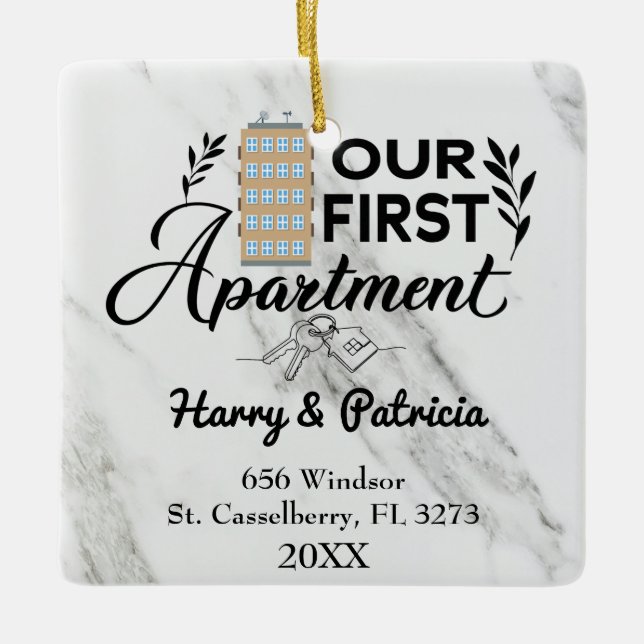 Our First Apartment 2021 Custom Names & Address  Ceramic Ornament (Front)