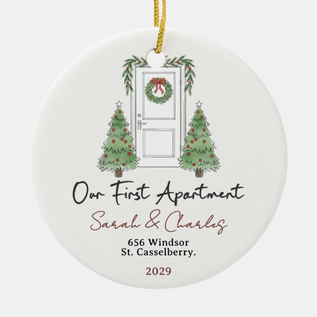 Our First Apartment Custom Names & Year Ceramic Ornament (Front)