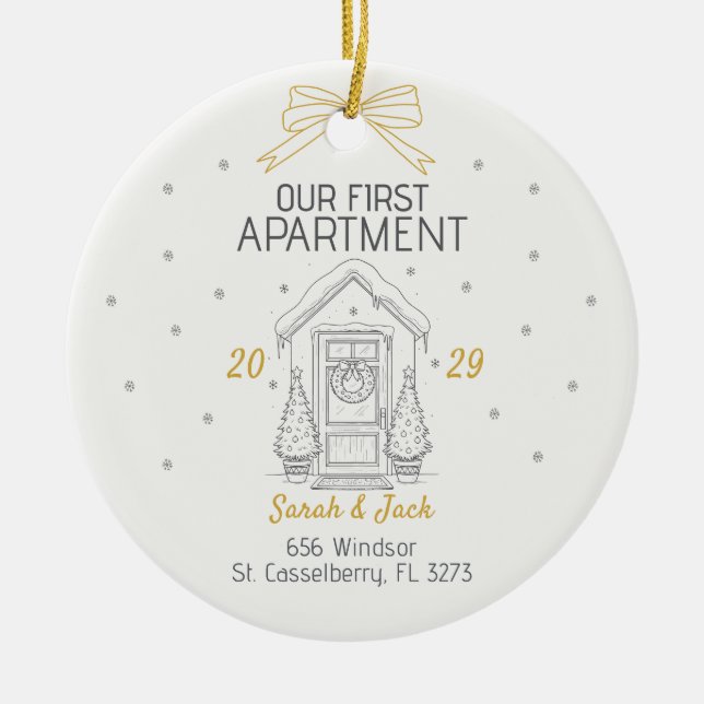 Our First Apartment Custom Year & Names Ceramic Ornament (Front)