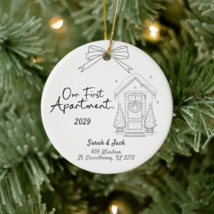 Our First Apartment Custom Year & Names Ceramic Ornament