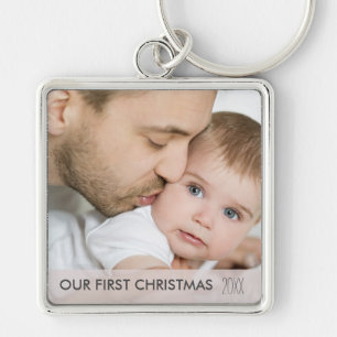 Our First Christmas 2024 New Dad and Baby Photo Keychain