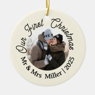 Our First Christmas 2025 Mr & Mrs Photo Keepsake Ceramic Ornament