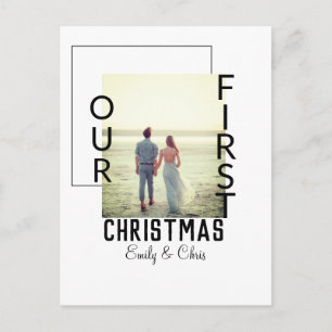 Our First Christmas add couple name photo minimal Postcard