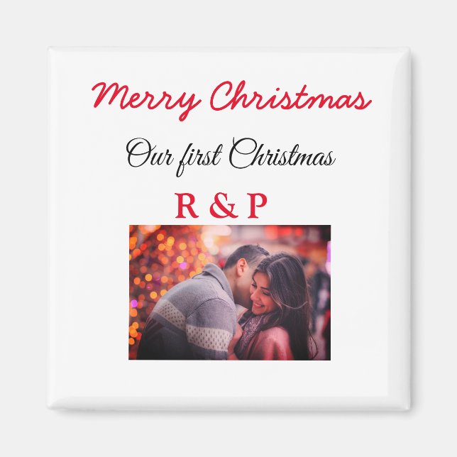 Our first Christmas add name photo wedding engaged Magnet (Front)