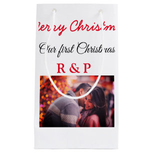 Our first Christmas add name photo wedding engaged Small Gift Bag