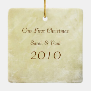 Our First Christmas Aged Parchment Photo Ornament