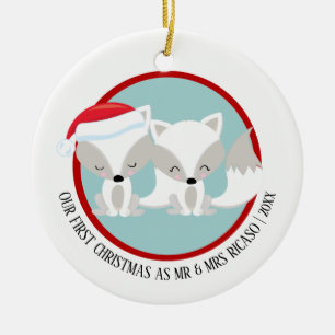 Our First Christmas Arctic Foxes Personalized Ceramic Ornament
