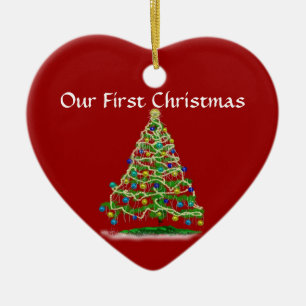 Our First Christmas - Arty Abstract Christmas Tree Ceramic Ornament