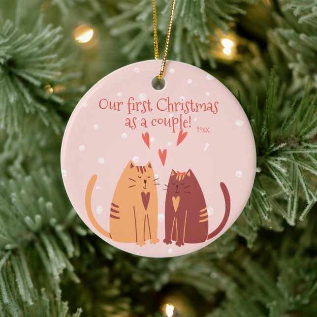 Our first Christmas as a Couple! Cute Cats  Ceramic Ornament (Tree)
