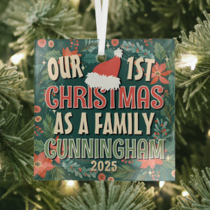 Our First Christmas As A Family Colourful Wreath Glass Ornament