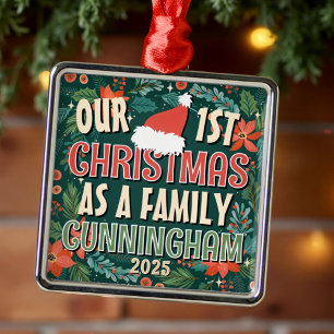 Our First Christmas As A Family Colourful Wreath Metal Ornament