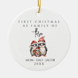 Our First Christmas as a family of 3 custom names Ceramic Ornament