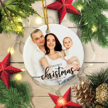 Our First Christmas As A Family Of 3 Elegant Photo Ceramic Ornament<br><div class="desc">Our First Christmas As A Family Of 3 Elegant Photo Ceramic Ornament</div>