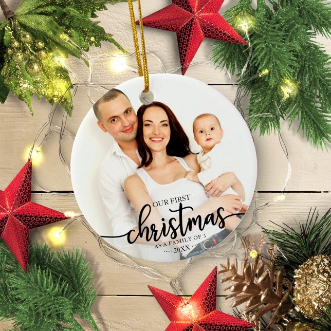 Our First Christmas As A Family Of 3 Elegant Photo Ceramic Ornament (Creator Uploaded)
