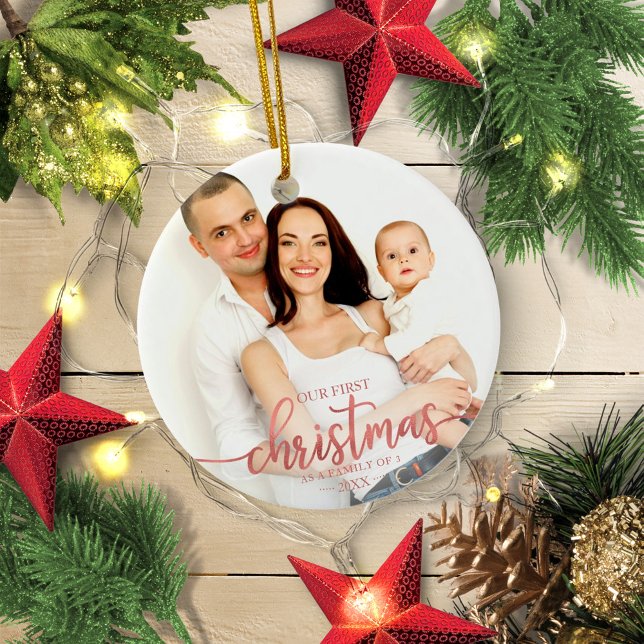 Our First Christmas As A Family Of 3 Rose Gold Ceramic Ornament (Creator Uploaded)