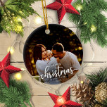 Our First Christmas As A Family Of 3 White Script Ceramic Ornament<br><div class="desc">Our First Christmas As A Family Of 3 White Script Ceramic Ornament</div>