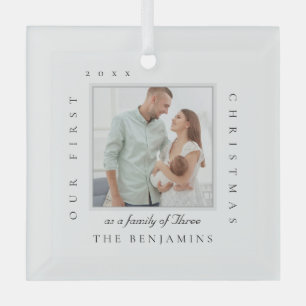 Our First Christmas As A Family Of Christmas Photo Glass Ornament