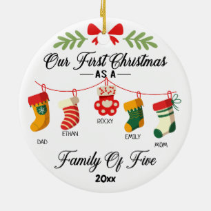 Our First Christmas as a Family Of Five With Names Ceramic Ornament