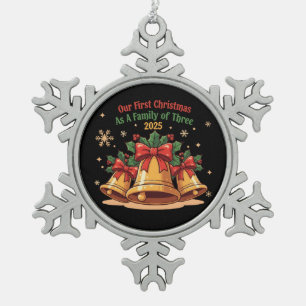 Our First Christmas as a Family of Three 2025    Snowflake Pewter Christmas Ornament