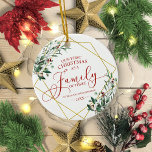 Our First Christmas as A Family Of Three Ceramic Ornament<br><div class="desc">Our First Christmas as A Family Of Three Ceramic Ornament</div>
