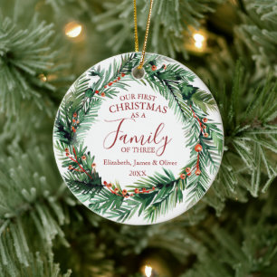 Our First Christmas As A Family Of Three Photo Ceramic Ornament