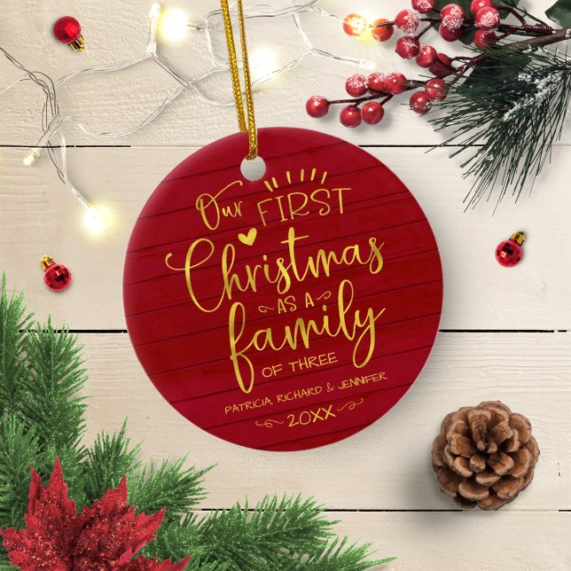 Our First Christmas As A Family Rustic Farmhouse Ceramic Ornament (Creator Uploaded)