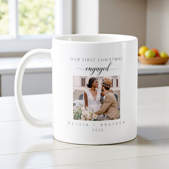 Our First Christmas As Engaged Photo Minimalist Coffee Mug (Creator Uploaded)