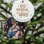 Our First Christmas As Family Name Year Photo Ceramic Ornament<br><div class="desc">Our First Christmas As Family Name Year Photo To commemorate your 1st holiday season as a family, with set stylish script and easily personalize your names and year. On the other side, replace the sample photo with your own favourite Changes to colours of text can be made via the edit...</div>