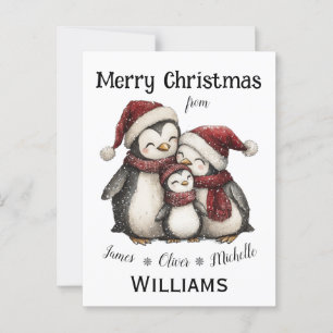 Our First Christmas as Family of Three Penguins Postcard