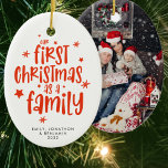 Our First Christmas As Family Photo Names Year Cer Ceramic Ornament<br><div class="desc">Our First Christmas As Family Photo Names Year. To commemorate your 1st holiday season as a family, with set stylish script and easily personalize your names and year. On the other side, replace the sample photo with your own favourite Changes to colours of text can be madevia the customize further...</div>