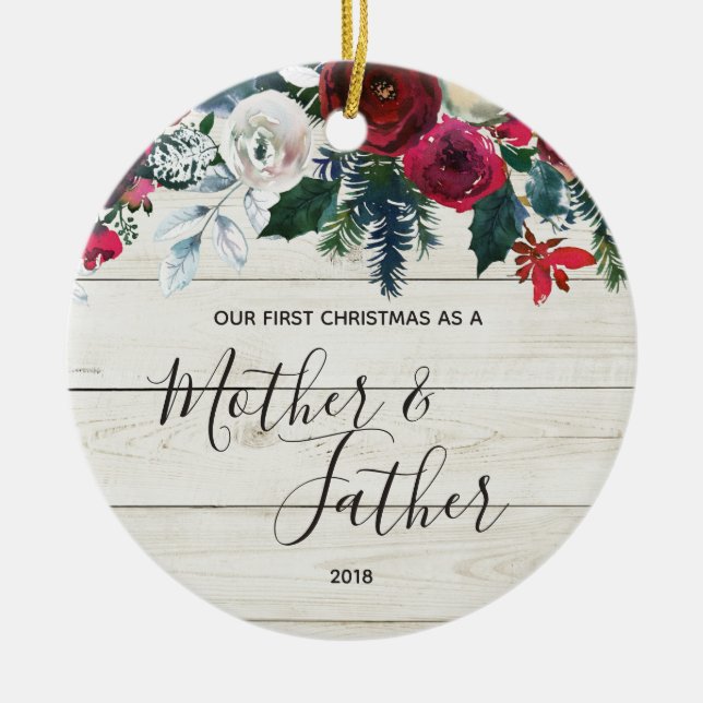 Our First Christmas as Father and Mother Ceramic Ornament (Front)
