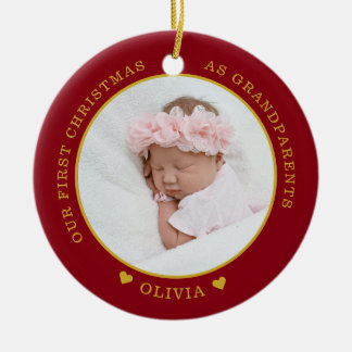 Our First Christmas As Grandparents 2 Photo Red Ceramic Ornament