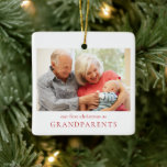 Our First Christmas as Grandparents Baby Photo Ceramic Ornament<br><div class="desc">Your parents and in-laws will love receiving this first christmas as grandparents photo ornament this holiday season. This ornament features simple text, a photo on the front and baby's name and birth stats on the back of the ornament. The word Grandparents can be changed to "grandpa & grandma" or any...</div>