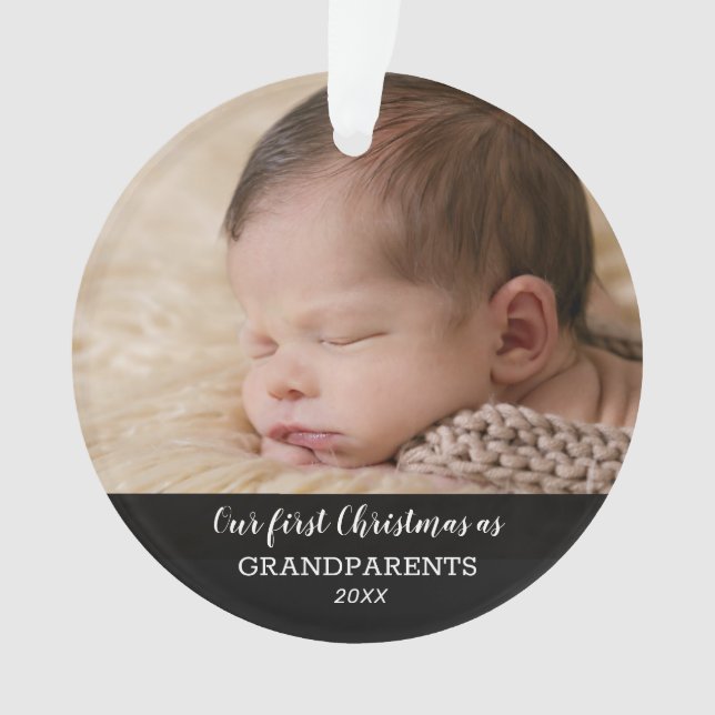 Our First Christmas As Grandparents | Baby Photo Ornament (Front)