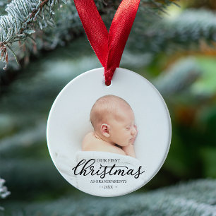 Our First Christmas As Grandparents Black Script Ornament