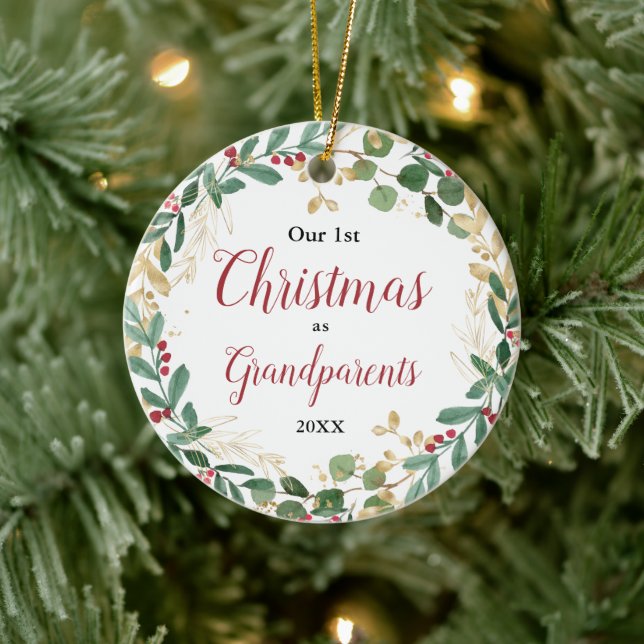 Our first Christmas as grandparents elegant photo Ceramic Ornament (Tree)